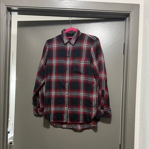 Madewell Women's Red and Black Plaid Button Down Ex-Boyfriend Shirt